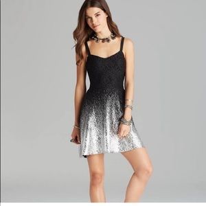 Free People Womens Black Foil Ombre Lace Fit and Flare A-Line Mini